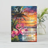 Colorful Tropical Flamingo Wedding Reception Photo Kaart (Staand voorkant)