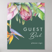 Colorful Tropical Floral | Green Guest Book Sign Poster (Voorkant)