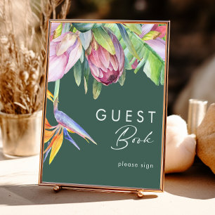 Colorful Tropical Floral   Green Guest Book Sign Poster