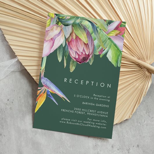 Colorful Tropical Floral Green Wedding Reception Informatiekaartje