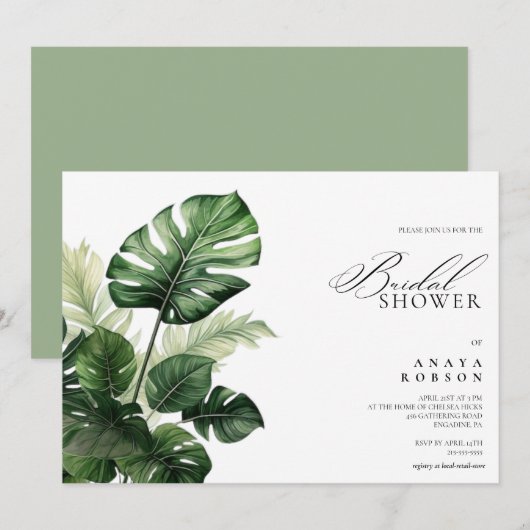 Colorful Tropical Floral | Greenery bridal shower  Kaart (Voorkant / Achterkant)