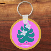 Colorful tropical floral modern name pink sleutelhanger (Voorkant)