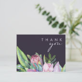 Colorful Tropical Floral Paars Weddenschap Dank je Briefkaart (Staand voorkant)
