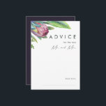Colorful Tropical Floral Paars Wedding Advieskaart<br><div class="desc">Deze kleurrijke tropische florale paarse bruiloft is perfect voor je moderne boho-bestemming, groene, paarse, perzikbruiloft. Het ontwerp is voorzien van een elegante bouquet van klassieke waterverf groen en bloemen, met inbegrip van het sage groene eucalyptus, blauwe en rode protea, wazige roze hibiscus, oranje en blauwe paradijsvogel en donkergroene palmblad. Het...</div>