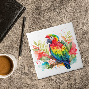 Colorful Tropical Floral Parrot Tegeltje