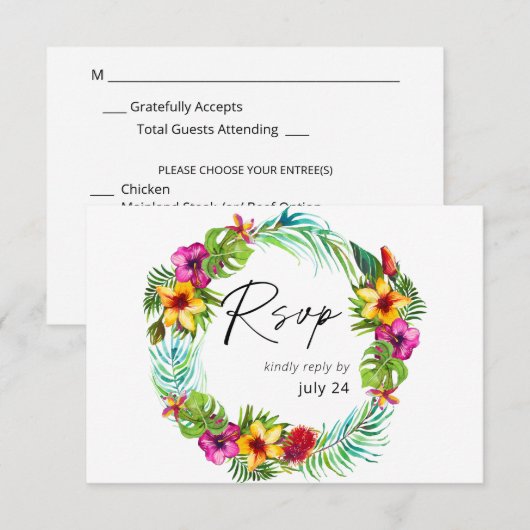 Colorful Tropical Floral w Meal RSVP (Voorkant / Achterkant)
