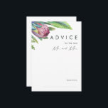 Colorful Tropical Floral Weddenschap Card Advieskaart<br><div class="desc">Deze kleurrijke tropische florale huwelijksadvieskaart is perfect voor je moderne boho-bestemming, groene, paarse, perzikbruiloft. Het ontwerp is voorzien van een elegante bouquet van klassieke waterverf groen en bloemen, met inbegrip van het sage groene eucalyptus, blauwe en rode protea, wazige roze hibiscus, oranje en blauwe paradijsvogel en donkergroene palmblad. Het ontwerp...</div>