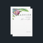 Colorful Tropical Floral Weddenschap Card Advieskaart<br><div class="desc">Deze kleurrijke tropische florale huwelijksadvieskaart is perfect voor je moderne boho-bestemming, groene, paarse, perzikbruiloft. Het ontwerp is voorzien van een elegante bouquet van klassieke waterverf groen en bloemen, met inbegrip van het sage groene eucalyptus, blauwe en rode protea, wazige roze hibiscus, oranje en blauwe paradijsvogel en donkergroene palmblad. Het ontwerp...</div>