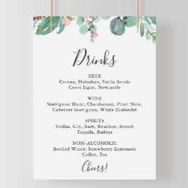 Colorful Tropical Floral Wedding Drink Menu Sign. Poster