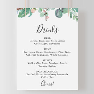 Colorful Tropical Floral Wedding Drink Menu Sign. Poster
