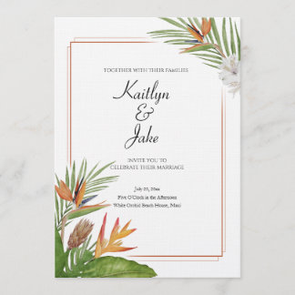 Colorful Tropical Floral Wedding Invitation Kaart