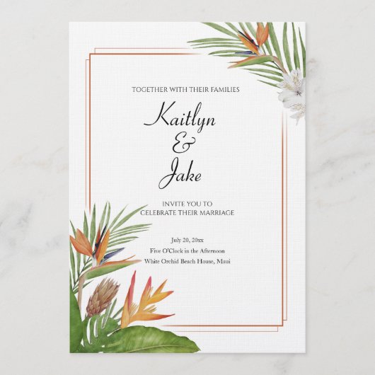 Colorful Tropical Floral Wedding Invitation Kaart (Voorkant)