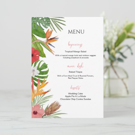 Colorful Tropical Floral  Wedding Menu (Staand voorkant)