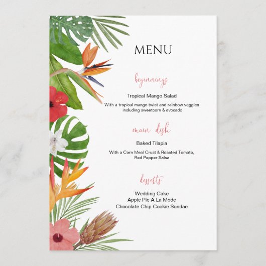 Colorful Tropical Floral  Wedding Menu (Voorkant)
