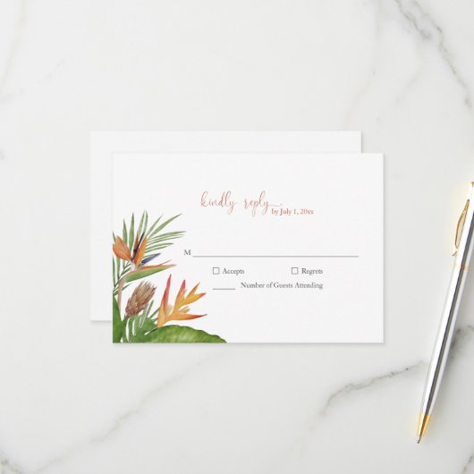 Colorful Tropical Floral Wedding RSVP (Voorkant / Achterkant in situ)