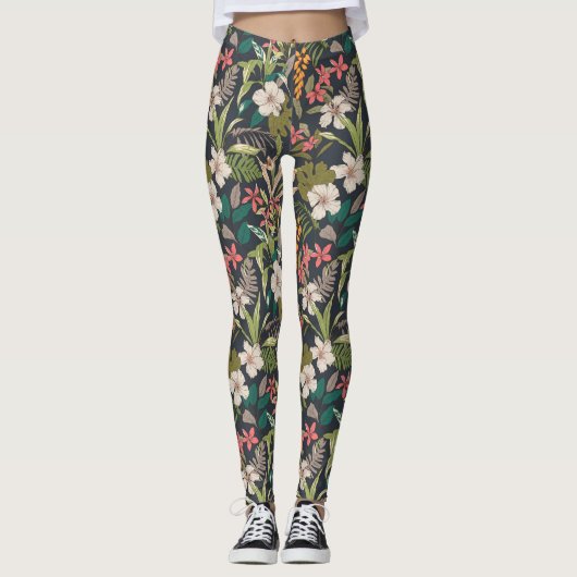 Colorful Tropical Flower Pattern Leggings (Voorkant)