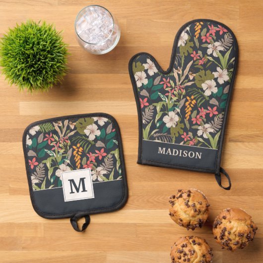 Colorful Tropical Flower Pattern Ovenwant & Pannenlap Set (Top down)