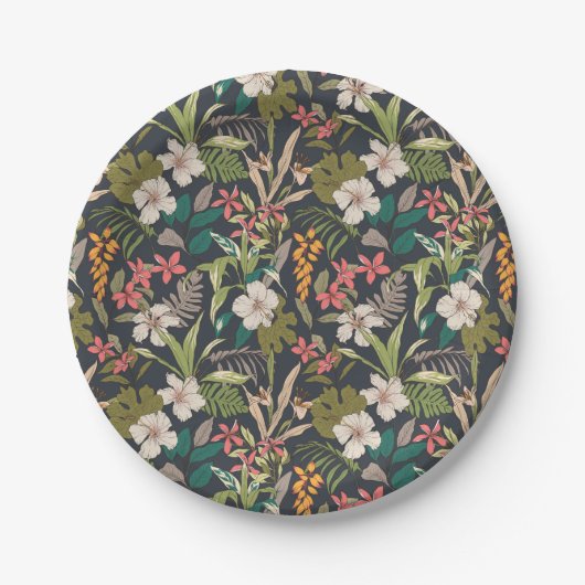 Colorful Tropical Flower Pattern Papieren Bordje (Voorkant)