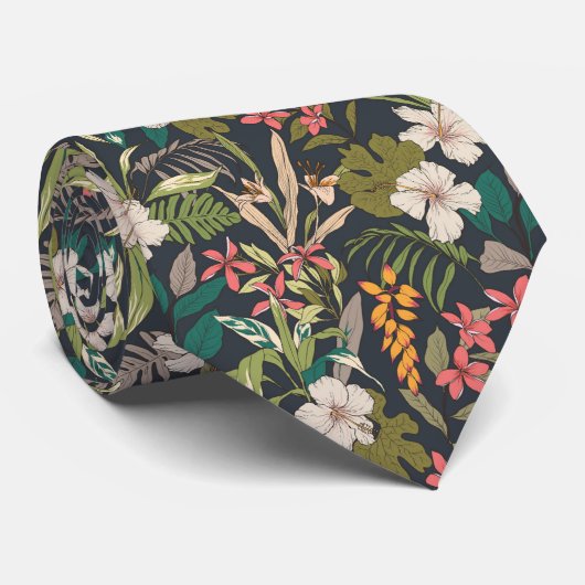 Colorful Tropical Flower Pattern Stropdas (Opgerold)