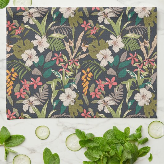 Colorful Tropical Flower Pattern Theedoek (Gevouwen)