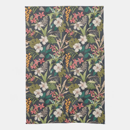 Colorful Tropical Flower Pattern Theedoek (Verticaal)