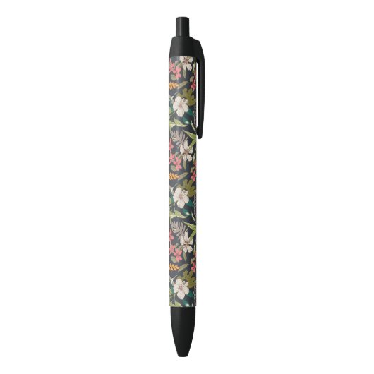 Colorful Tropical Flower Pattern Zwarte Inkt Pen (Achterkant (Verticaal))