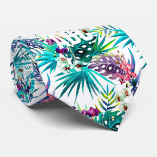 Colorful Tropical Flowers and Foliage Stropdas