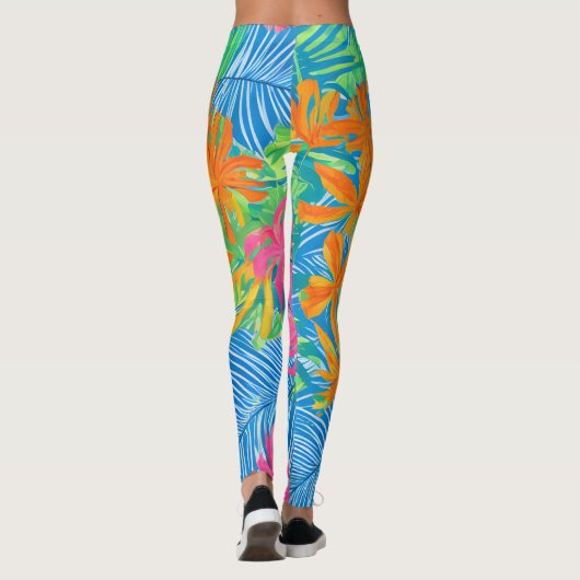 Colorful Tropical Flowers and Leaves Leggings (Achterkant)