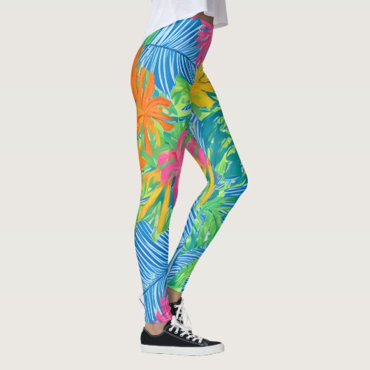 Colorful Tropical Flowers and Leaves Leggings (Rechts)