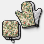 Colorful Tropical Flowers Birds Ovenwant & Pannenlap Set (Voorkant / Achterkant)