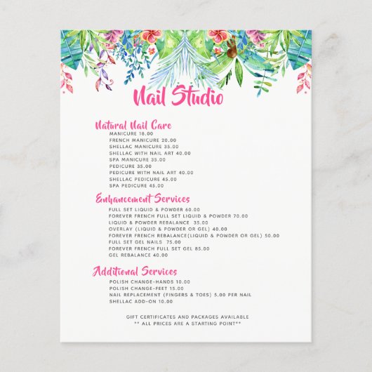 Colorful Tropical Flowers Border Price List Flyer (Voorkant)