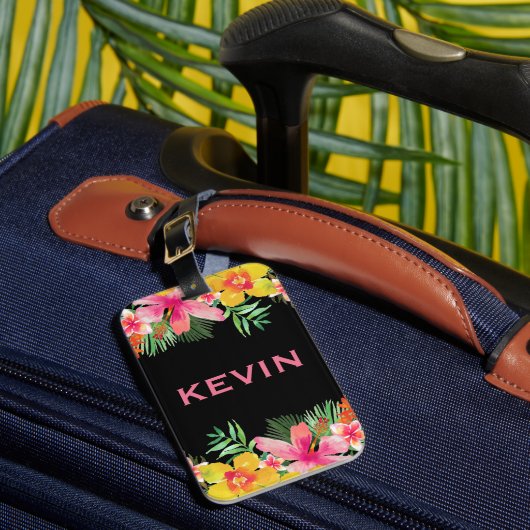 Colorful Tropical Flowers Bouquet Bagagelabel (Voorkant Insitu 1)