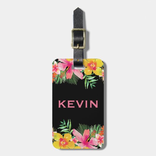 Colorful Tropical Flowers Bouquet Bagagelabel (Voorkant verticaal)
