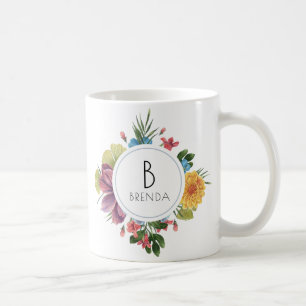 Colorful Tropical Flowers Bouquet Monogram Koffiemok