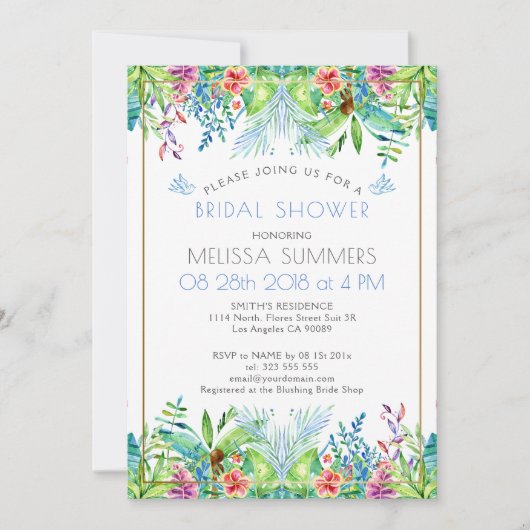 Colorful Tropical Flowers Gold Accent Kaart (Voorkant)