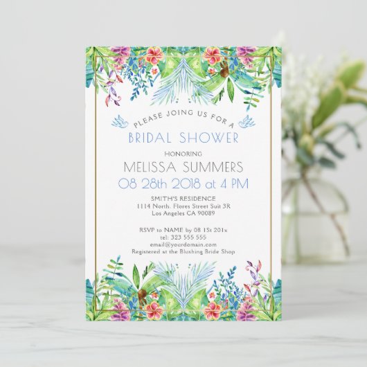 Colorful Tropical Flowers Gold Accent Kaart (Staand voorkant)