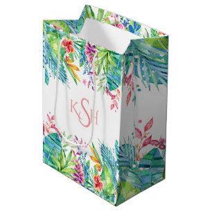 Colorful Tropical Flowers & Leafs Medium Cadeauzakje