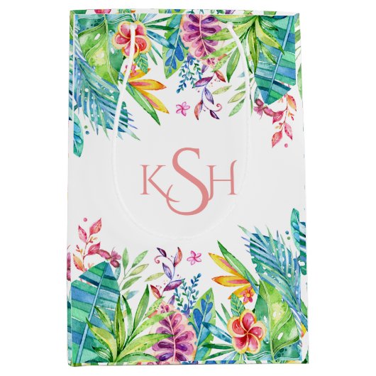 Colorful Tropical Flowers & Leafs Medium Cadeauzakje (Voorkant)