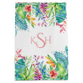 Colorful Tropical Flowers & Leafs Medium Cadeauzakje (Achterkant)