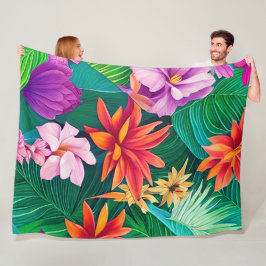 Colorful Tropical Flowers Patroon Fleece Deken