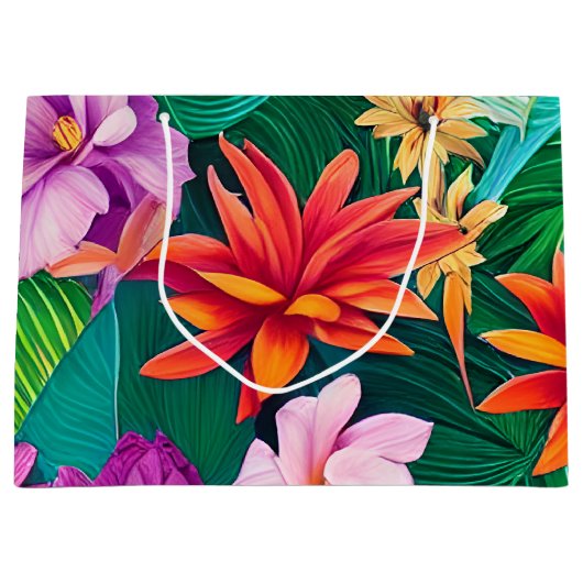 Colorful Tropical Flowers Patroon Groot Cadeauzakje (Voorkant)