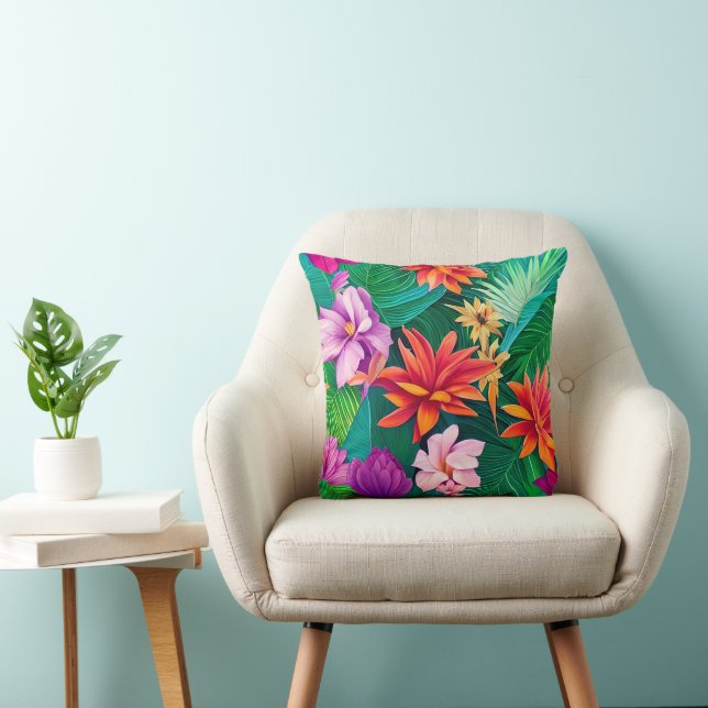 Colorful Tropical Flowers Patroon Kussen (Stoel)