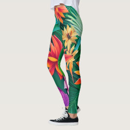 Colorful Tropical Flowers Patroon Leggings