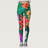 Colorful Tropical Flowers Patroon Leggings (Voorkant)