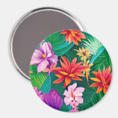 Colorful Tropical Flowers Patroon Magneet (Voorkant / Achterkant)