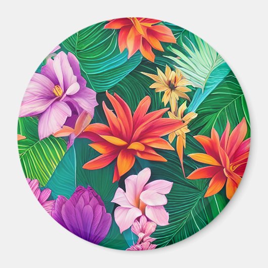 Colorful Tropical Flowers Patroon Magneet (Voorkant)