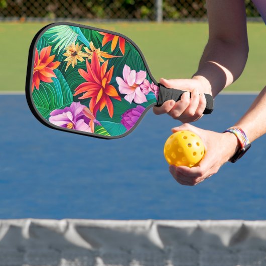 Colorful Tropical Flowers Patroon Pickleball Paddle (Insitu)