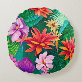 Colorful Tropical Flowers Patroon Rond Kussen