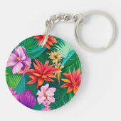 Colorful Tropical Flowers Patroon Sleutelhanger (Achterkant)