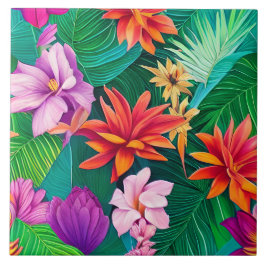 Colorful Tropical Flowers Patroon Tegeltje
